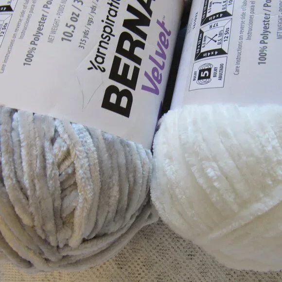 Lot of 2 Bernat Yarnspirations Velvet Yarn 10.5 Oz ~ 300G(each), White & Grey - Picture 2 of 3